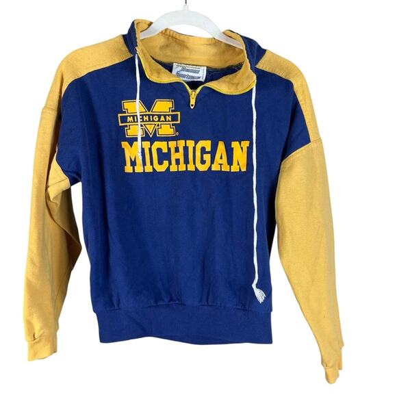 Vintage 90s Michigan Pullover 1/4 Zip Sweatshirt Top Collegiate Kid's Large - Picture 1 of 6